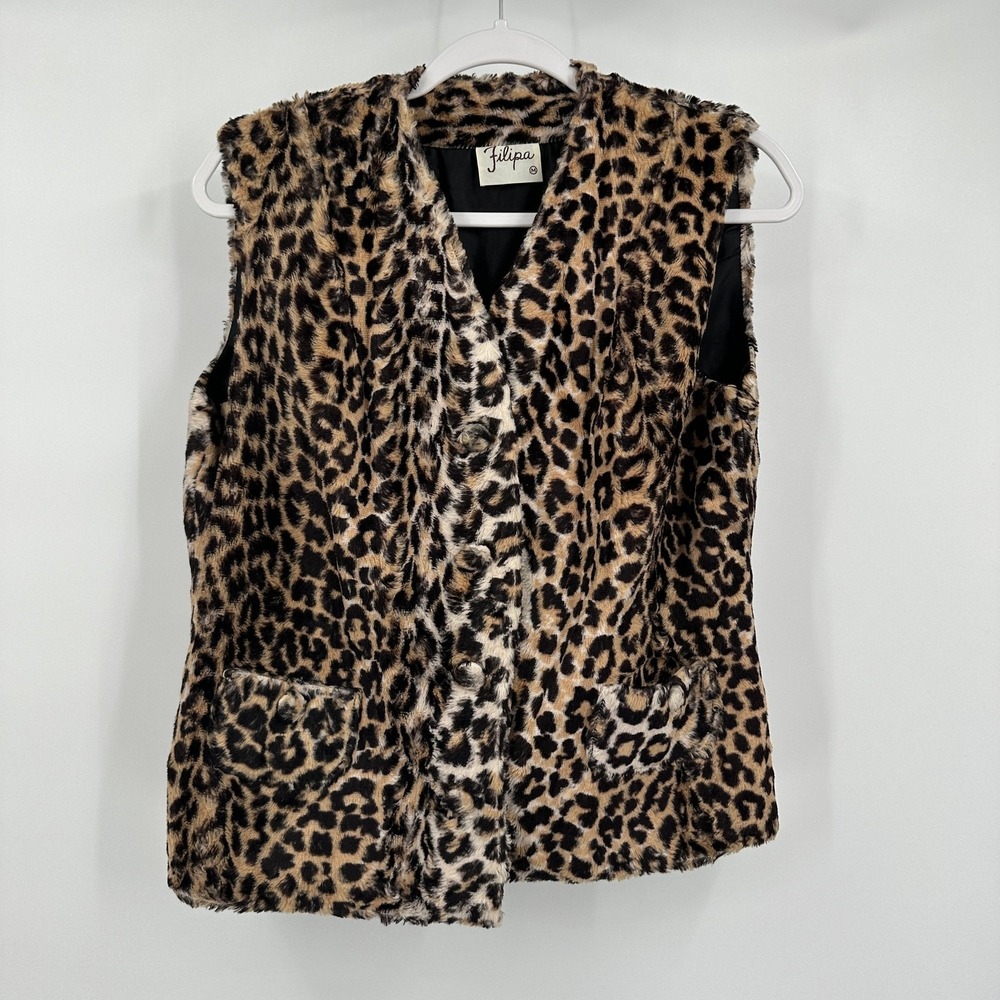 Womens Vintage Mid Century Animal Print Faux Fur Vest Sz  M Eclectic Indie Retro